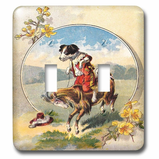 Multicolor 3dRose lsp_98585_2 Humorous Victorian Painting Of Dog Riding A Goat.jpg Double Toggle Switch 
